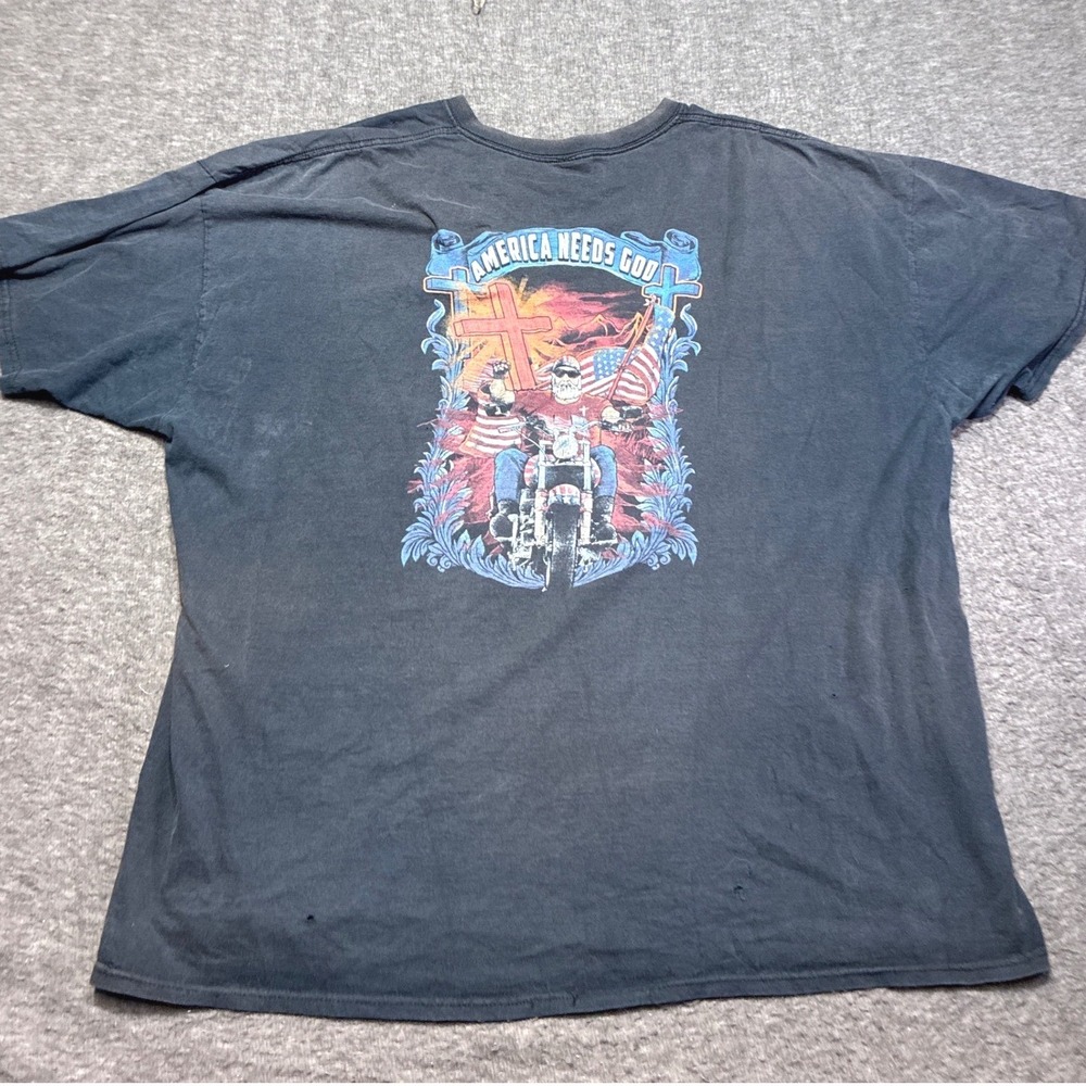 Jesus Biker Shirt Mens 3XL Black Blessed America Needs God Distressed 80s Grunge